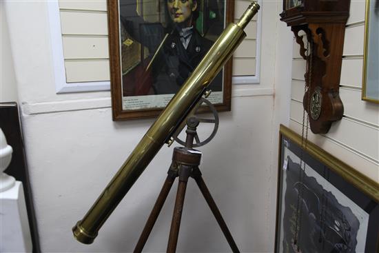 A large 19th century brass telescope, 46in.